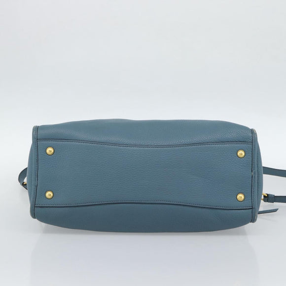 PRADA Hand Bag Vittero Dino Leather 2way Blue Gold Auth 187263V