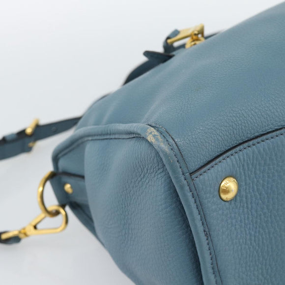 PRADA Hand Bag Vittero Dino Leather 2way Blue Gold Auth 187263V