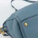 PRADA Hand Bag Vittero Dino Leather 2way Blue Gold Auth 187263V-15