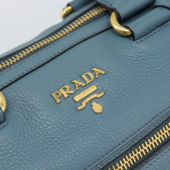 PRADA Hand Bag Vittero Dino Leather 2way Blue Gold Auth 187263V