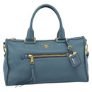 PRADA Hand Bag Vittero Dino Leather 2way Blue Gold Auth 187263V-2