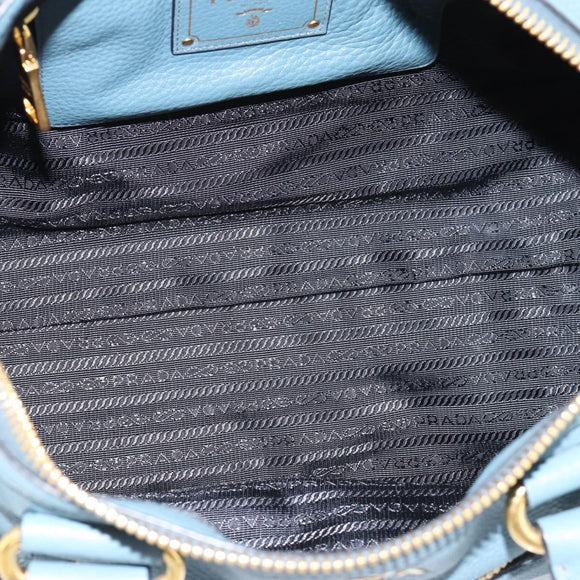 PRADA Hand Bag Vittero Dino Leather 2way Blue Gold Auth 187263V
