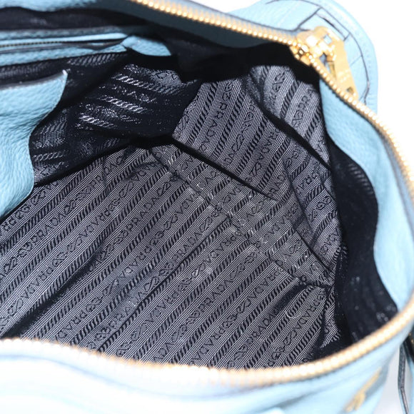 PRADA Hand Bag Vittero Dino Leather 2way Blue Gold Auth 187263V