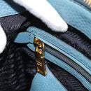 PRADA Hand Bag Vittero Dino Leather 2way Blue Gold Auth 187263V-23