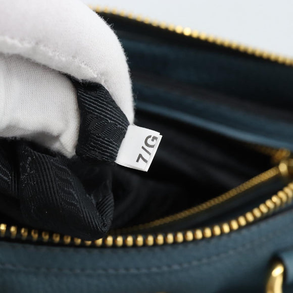 PRADA Hand Bag Vittero Dino Leather 2way Blue Gold Auth 187263V