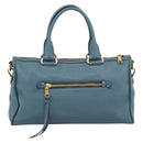 PRADA Hand Bag Vittero Dino Leather 2way Blue Gold Auth 187263V-3