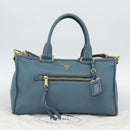 PRADA Hand Bag Vittero Dino Leather 2way Blue Gold Auth 187263V-30