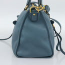 PRADA Hand Bag Vittero Dino Leather 2way Blue Gold Auth 187263V-4