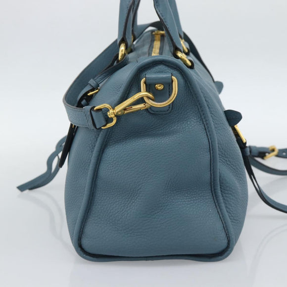 PRADA Hand Bag Vittero Dino Leather 2way Blue Gold Auth 187263V