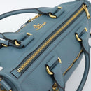 PRADA Hand Bag Vittero Dino Leather 2way Blue Gold Auth 187263V-6