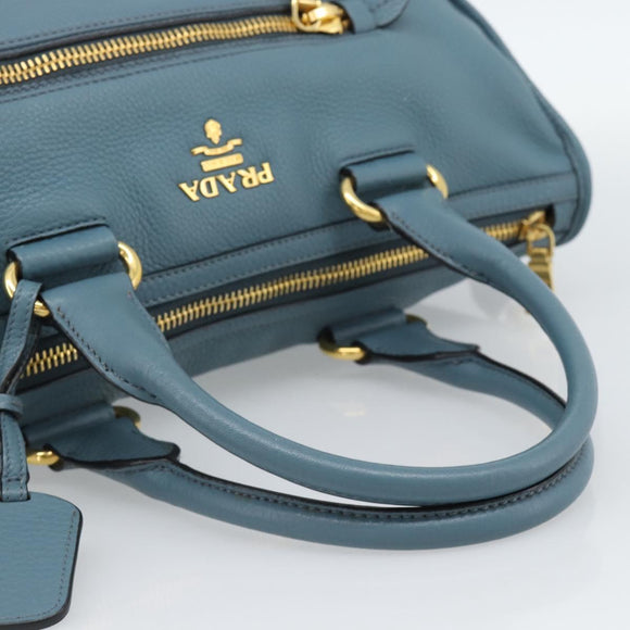 PRADA Hand Bag Vittero Dino Leather 2way Blue Gold Auth 187263V