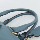 PRADA Hand Bag Vittero Dino Leather 2way Blue Gold Auth 187263V-8