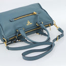 PRADA Hand Bag Vittero Dino Leather 2way Blue Gold Auth 187263V-9