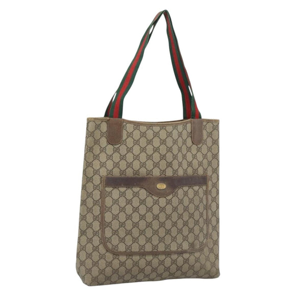 GUCCI GG Supreme Web Sherry Line Tote Bag PVC Beige Gold 378 02 003 Auth 187267
