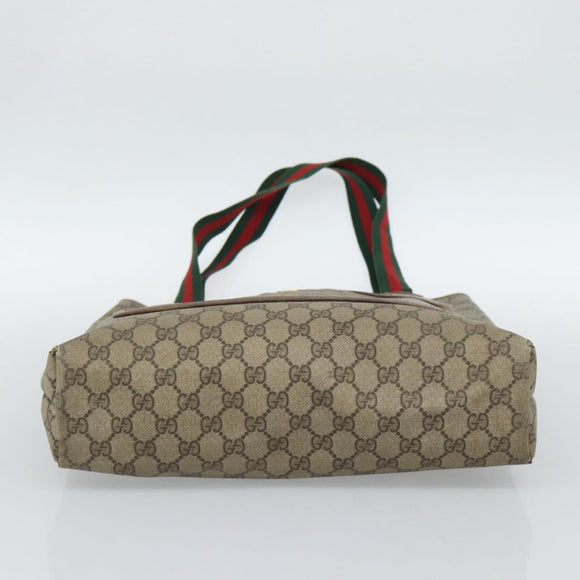 GUCCI GG Supreme Web Sherry Line Tote Bag PVC Beige Gold 378 02 003 Auth 187267