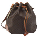 CELINE Macadam Canvas Shoulder Bag PVC Leather Black Gold Auth 187268-1