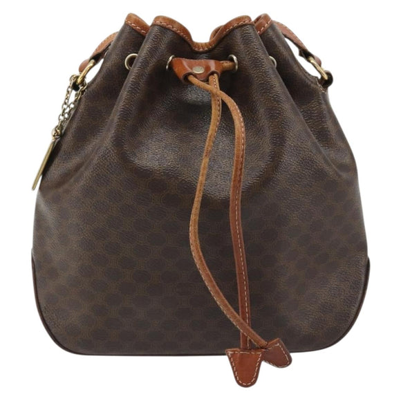 CELINE Macadam Canvas Shoulder Bag PVC Leather Black Gold Auth 187268