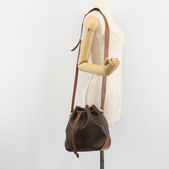 CELINE Macadam Canvas Shoulder Bag PVC Leather Black Gold Auth 187268