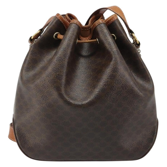 CELINE Macadam Canvas Shoulder Bag PVC Leather Black Gold Auth 187268