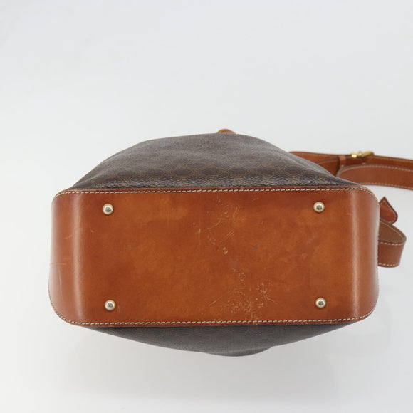 CELINE Macadam Canvas Shoulder Bag PVC Leather Black Gold Auth 187268