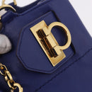 Salvatore Ferragamo Gancini Chain Shoulder Tote Bag Leather Blue Auth 187269V-18