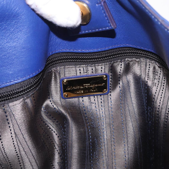 Salvatore Ferragamo Gancini Chain Shoulder Tote Bag Leather Blue Auth 187269V