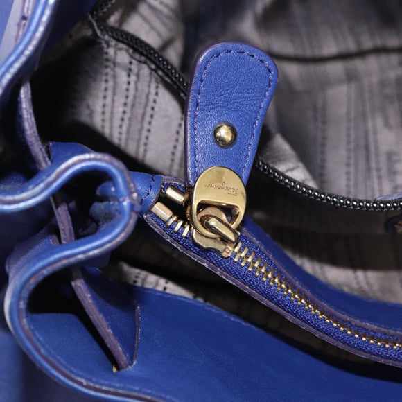 Salvatore Ferragamo Gancini Chain Shoulder Tote Bag Leather Blue Auth 187269V