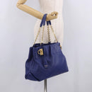 Salvatore Ferragamo Gancini Chain Shoulder Tote Bag Leather Blue Auth 187269V-29