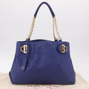 Salvatore Ferragamo Gancini Chain Shoulder Tote Bag Leather Blue Auth 187269V-12