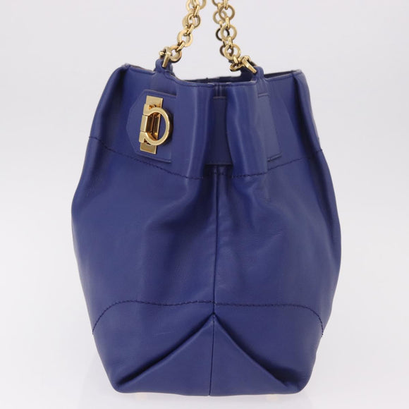 Salvatore Ferragamo Gancini Chain Shoulder Tote Bag Leather Blue Auth 187269V