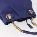 Salvatore Ferragamo Gancini Chain Shoulder Tote Bag Leather Blue Auth 187269V-6