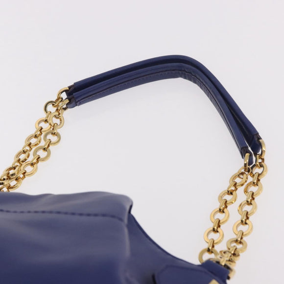 Salvatore Ferragamo Gancini Chain Shoulder Tote Bag Leather Blue Auth 187269V