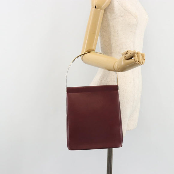 CARTIER Trinity Hand Bag Leather Bordeaux Gold Silver Auth 187273V