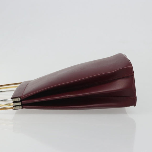 CARTIER Trinity Hand Bag Leather Bordeaux Gold Silver Auth 187273V