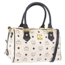 MCM Boston Bag PVC Leather 2way White Gold Auth 187279-1