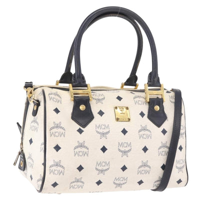 MCM Boston Bag PVC Leather 2way White Gold Auth 187279