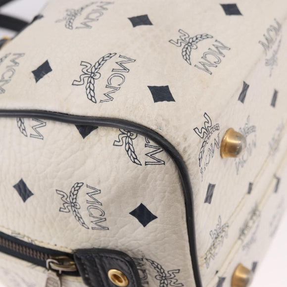 MCM Boston Bag PVC Leather 2way White Gold Auth 187279