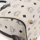 MCM Boston Bag PVC Leather 2way White Gold Auth 187279-14
