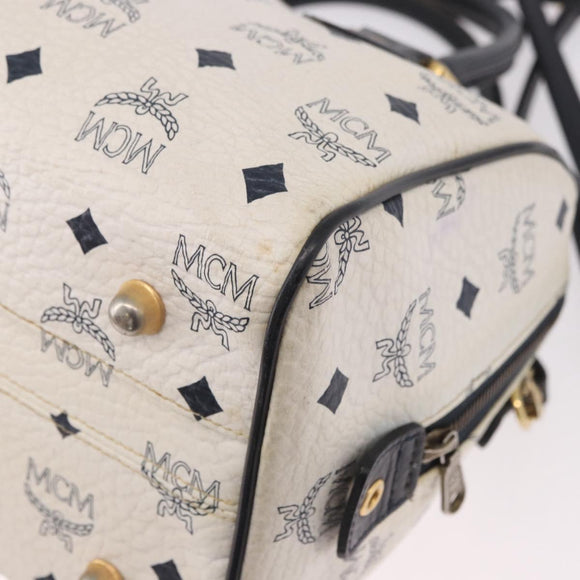 MCM Boston Bag PVC Leather 2way White Gold Auth 187279