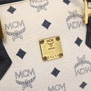 MCM Boston Bag PVC Leather 2way White Gold Auth 187279-18