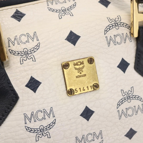 MCM Boston Bag PVC Leather 2way White Gold Auth 187279