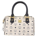 MCM Boston Bag PVC Leather 2way White Gold Auth 187279-2