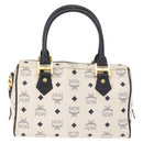 MCM Boston Bag PVC Leather 2way White Gold Auth 187279-3