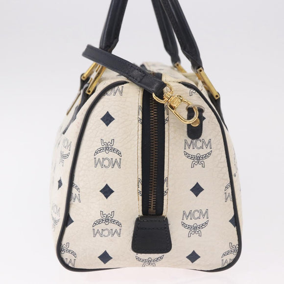 MCM Boston Bag PVC Leather 2way White Gold Auth 187279