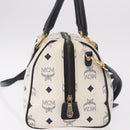 MCM Boston Bag PVC Leather 2way White Gold Auth 187279-5