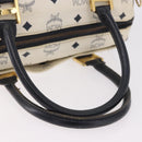 MCM Boston Bag PVC Leather 2way White Gold Auth 187279-7