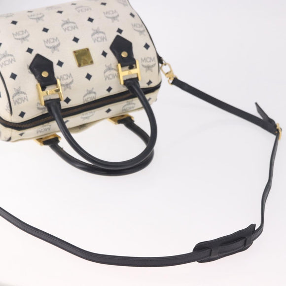 MCM Boston Bag PVC Leather 2way White Gold Auth 187279