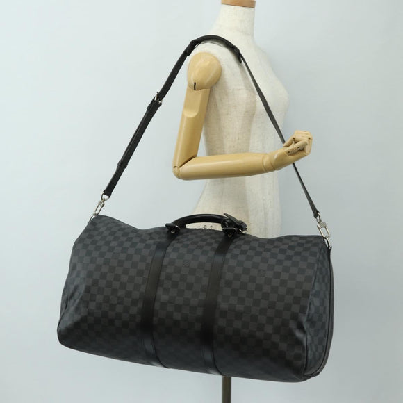LOUIS VUITTON Damier Graphite Keepall Bandouliere 55 Bag N41413 LV Auth 187280V