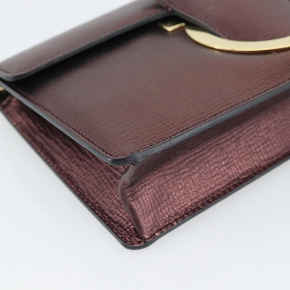Salvatore Ferragamo Gancini Chain Shoulder Bag Leather Brown Gold Auth 187281V