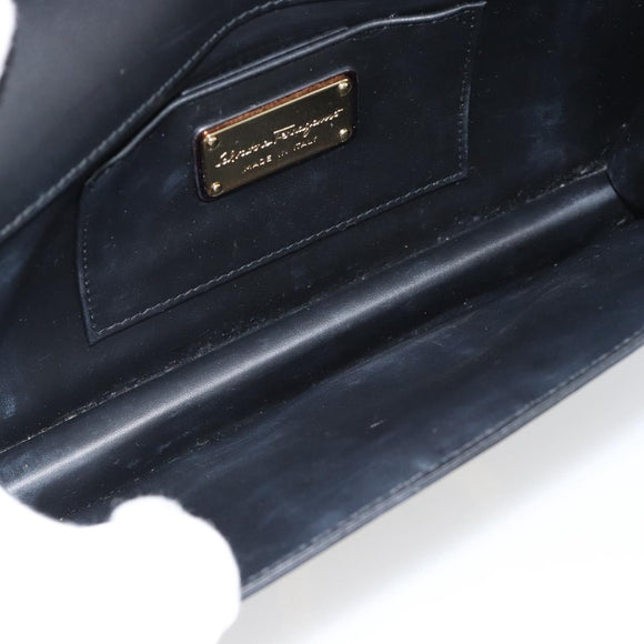 Salvatore Ferragamo Gancini Chain Shoulder Bag Leather Brown Gold Auth 187281V